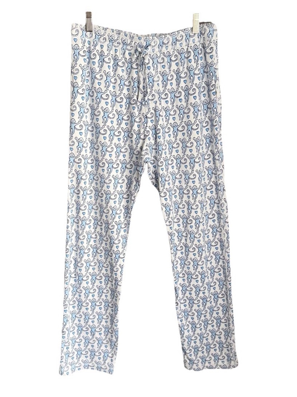 Roller Rabbit Monkey Print Pajama Pants M Blue White Pima Cotton Loungewear